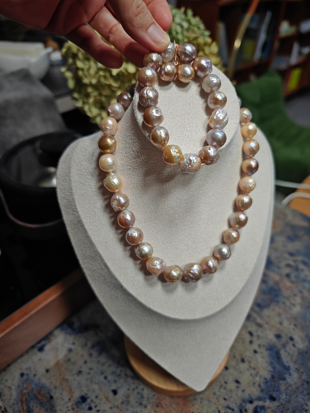 14K gold-filled earrings, necklace and bracelet DIY three-piece set
