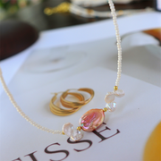 Colorful natural stone freshwater pearl handmade beaded clavicle necklace
