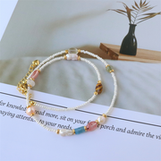 Colorful natural stone freshwater pearl handmade beaded clavicle necklace