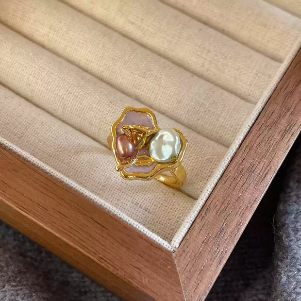 handmade baroque pearl adjustable ring