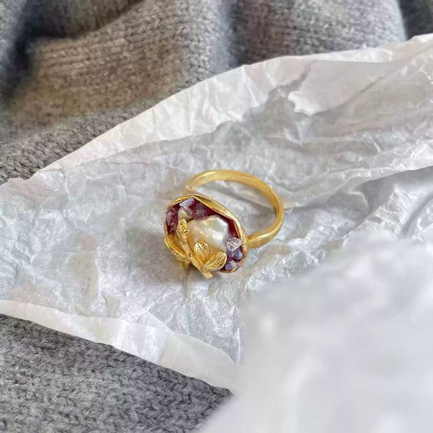 handmade baroque pearl adjustable ring
