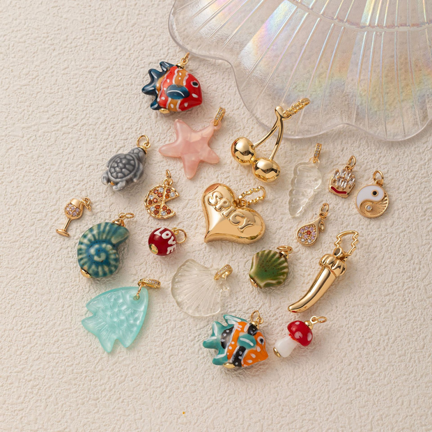 Hand-painted ceramic vintage pendants