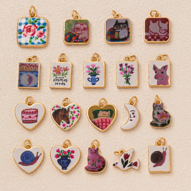 Hand-painted ceramic vintage pendants