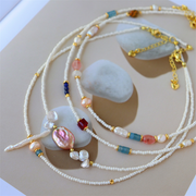 Colorful natural stone freshwater pearl handmade beaded clavicle necklace