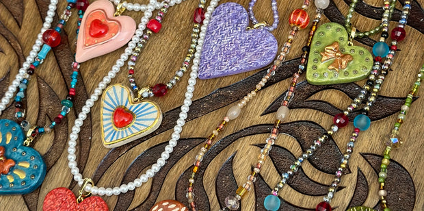 vintage love handcrafted clay heart necklace