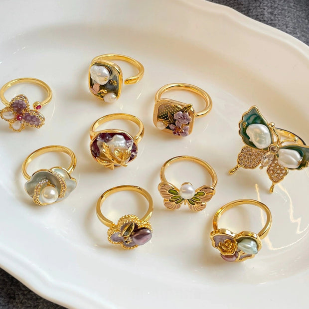 handmade baroque pearl adjustable ring