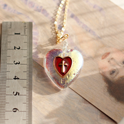 old glaze cross heart peach antique vintage pendant necklace
