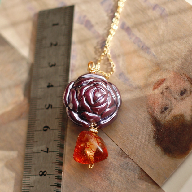old glaze cross heart peach antique vintage pendant necklace