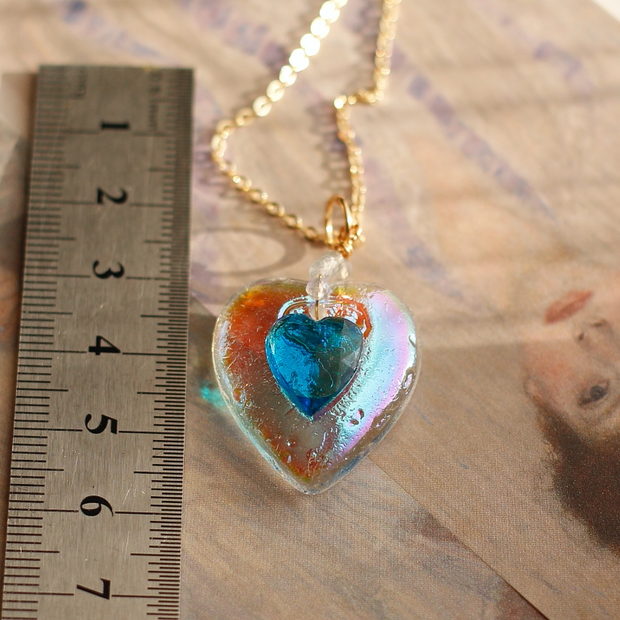 old glaze cross heart peach antique vintage pendant necklace