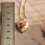 old glaze cross heart peach antique vintage pendant necklace