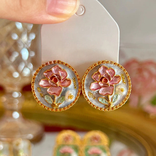 handmade baroque pearl pink rose earrings