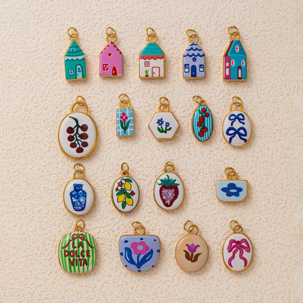 Hand-painted ceramic vintage pendants