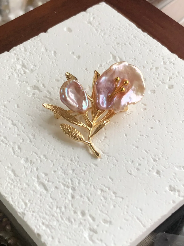 baroque petal pearl brooch