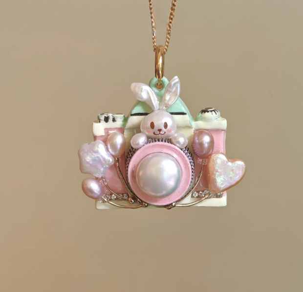 handmade baroque pearl camera pendant