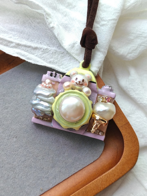 handmade baroque pearl camera pendant