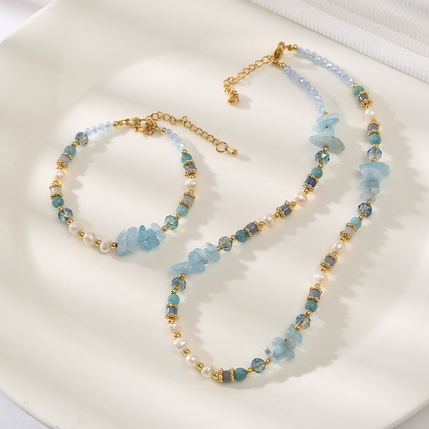 Aquamarine Blue Crystal Baroque Freshwater Pearl Necklace