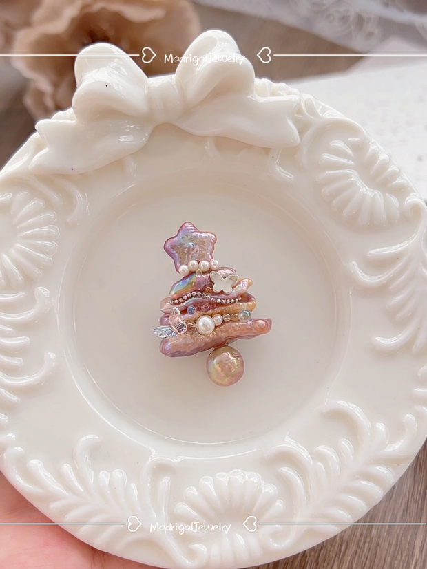 handcrafted Iridescent baroque pearl Christmas tree pendant