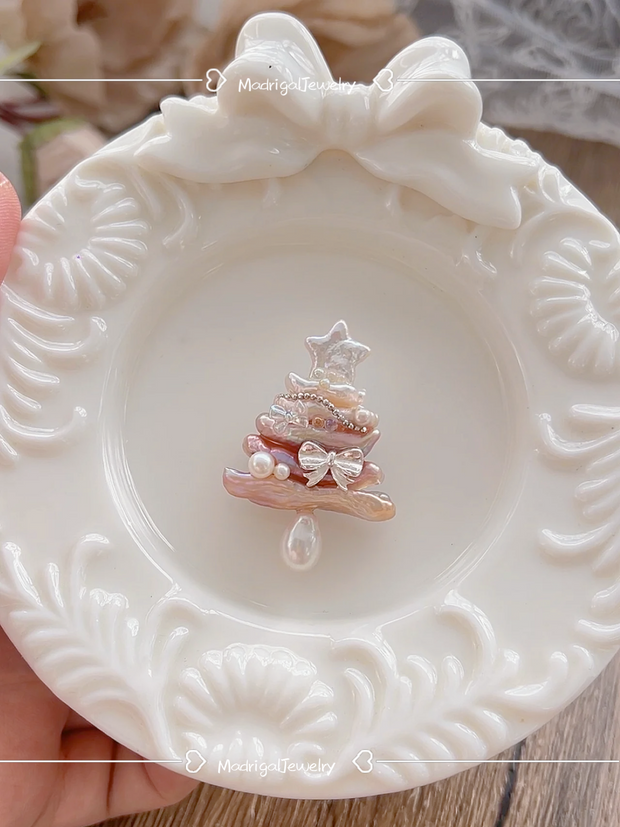 handcrafted Iridescent baroque pearl Christmas tree pendant