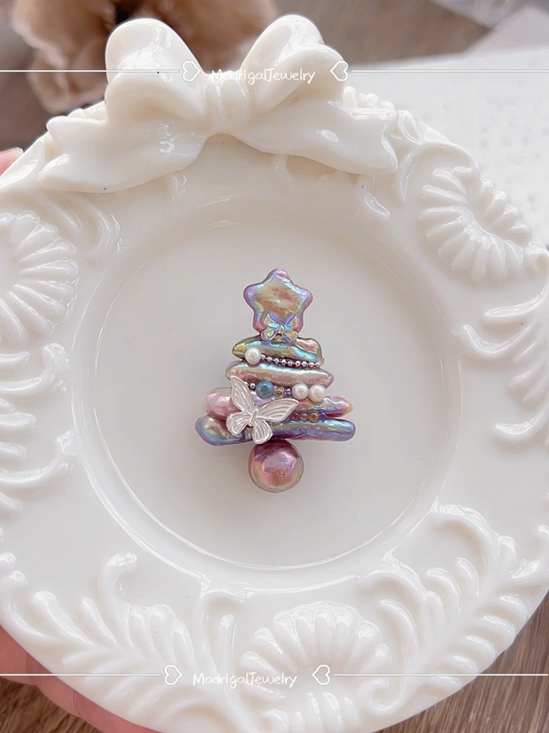 handcrafted Iridescent baroque pearl Christmas tree pendant