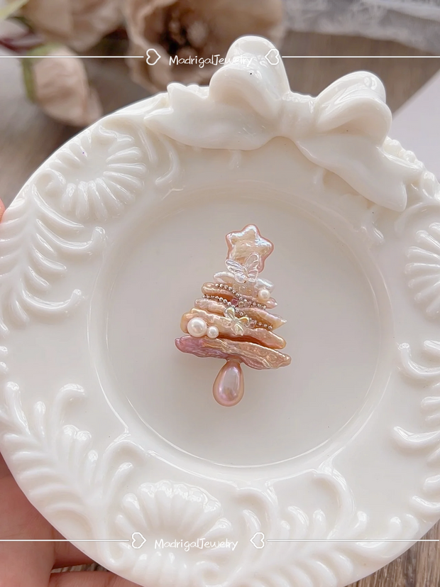 handcrafted Iridescent baroque pearl Christmas tree pendant