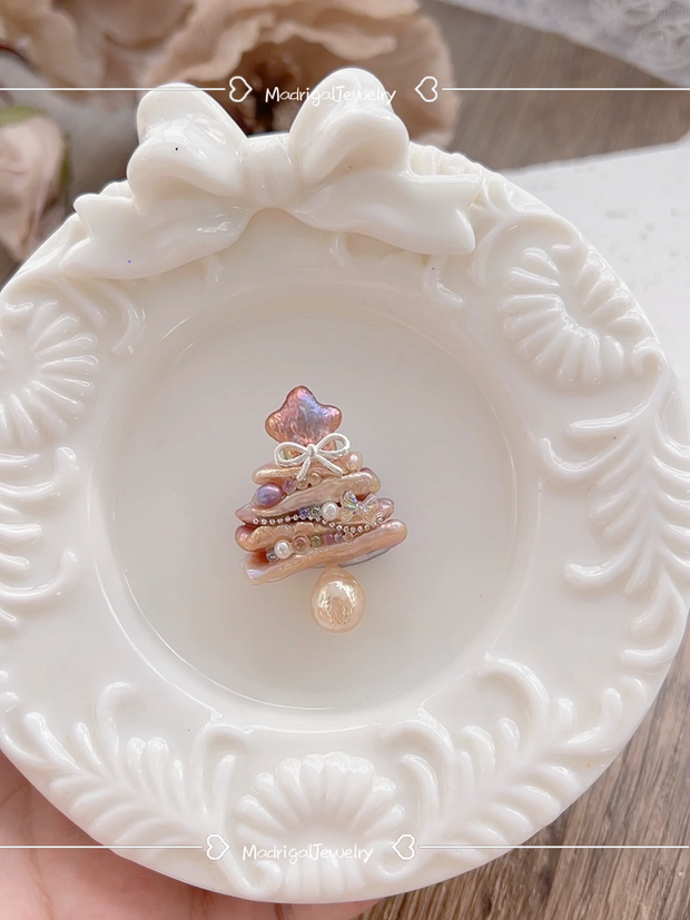 handcrafted Iridescent baroque pearl Christmas tree pendant