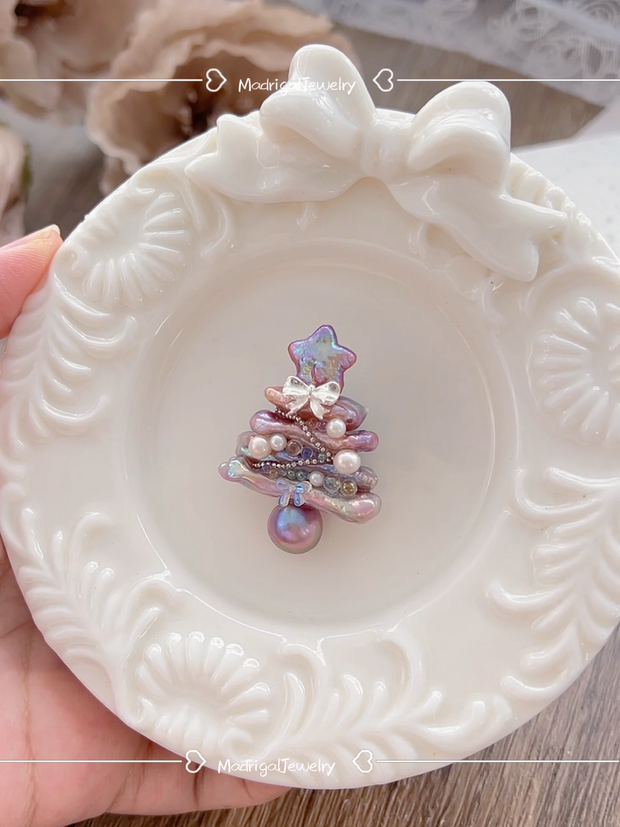handcrafted Iridescent baroque pearl Christmas tree pendant