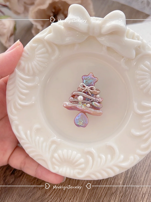 handcrafted Iridescent baroque pearl Christmas tree pendant
