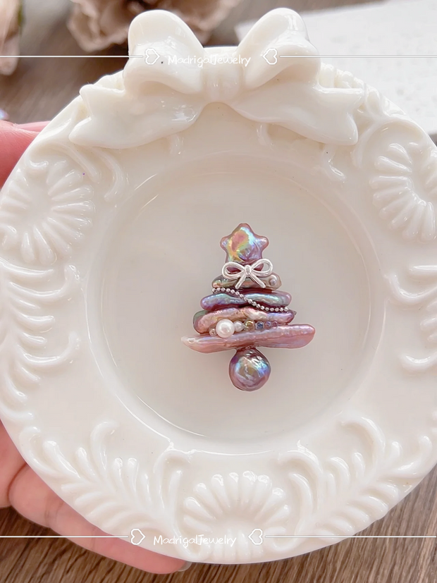 handcrafted Iridescent baroque pearl Christmas tree pendant