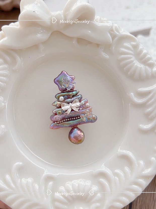 handcrafted Iridescent baroque pearl Christmas tree pendant