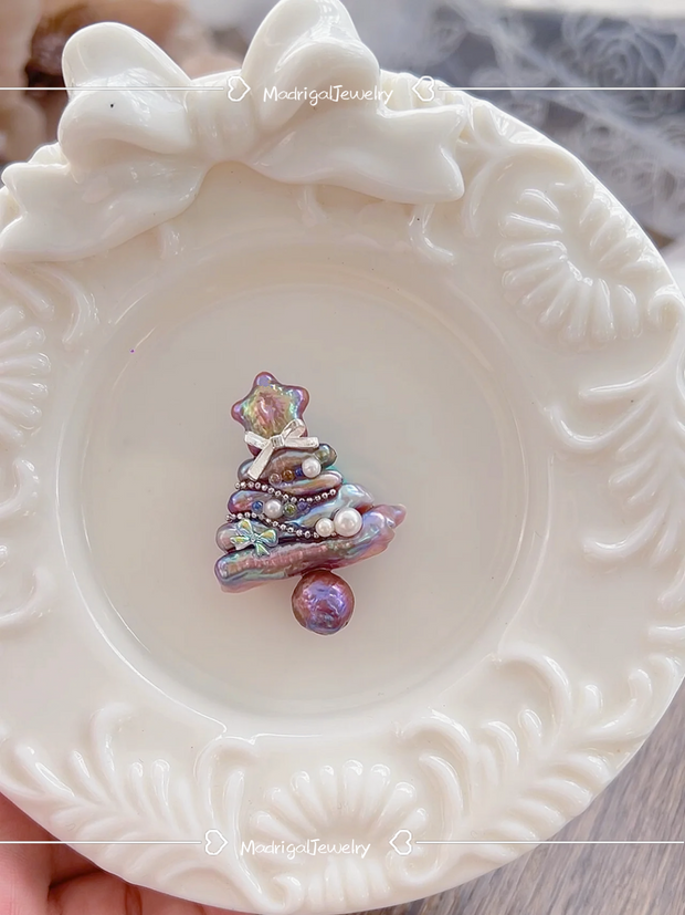 handcrafted Iridescent baroque pearl Christmas tree pendant