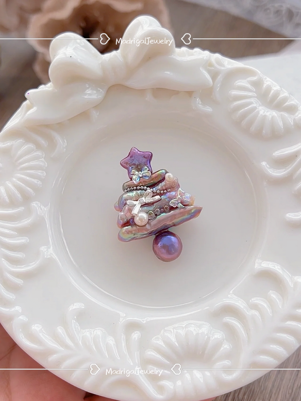 handcrafted Iridescent baroque pearl Christmas tree pendant
