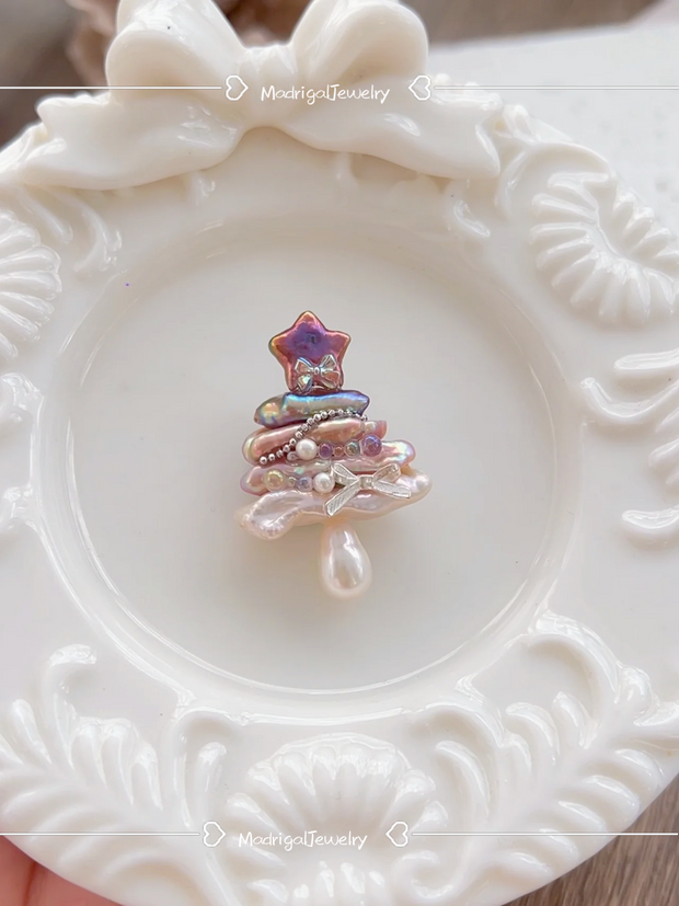 handcrafted Iridescent baroque pearl Christmas tree pendant