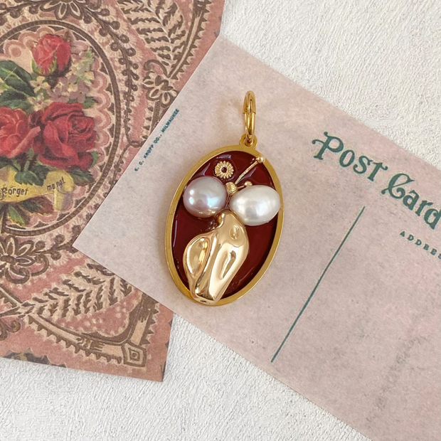 hand-painted baroque pearl floral Oil painting pendant