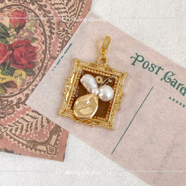 hand-painted baroque pearl floral Oil painting pendant