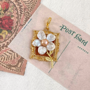 hand-painted baroque pearl floral Oil painting pendant