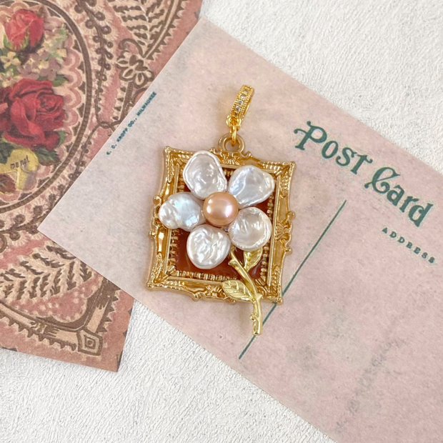 hand-painted baroque pearl floral Oil painting pendant