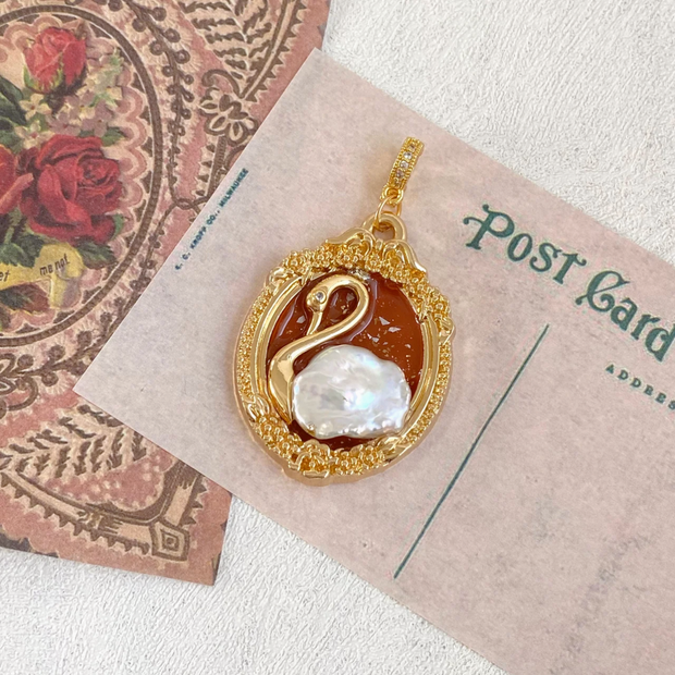 hand-painted baroque pearl floral Oil painting pendant