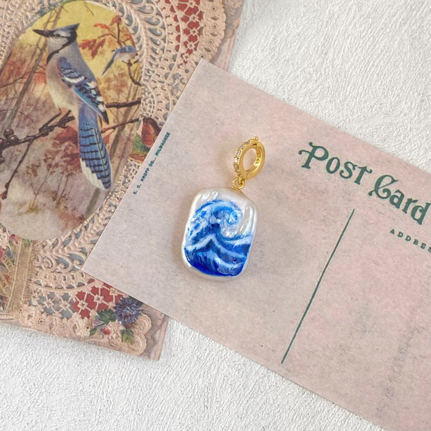 hand-painted baroque pearl floral Oil painting pendant