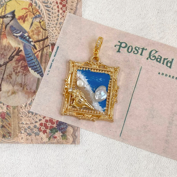 hand-painted baroque pearl floral Oil painting pendant