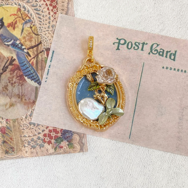 hand-painted baroque pearl floral Oil painting pendant
