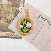 hand-painted baroque pearl floral Oil painting pendant