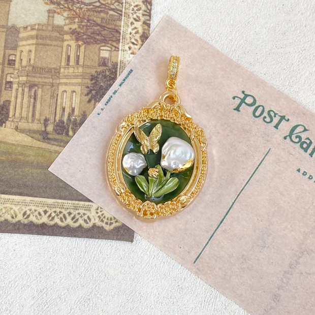 hand-painted baroque pearl floral Oil painting pendant