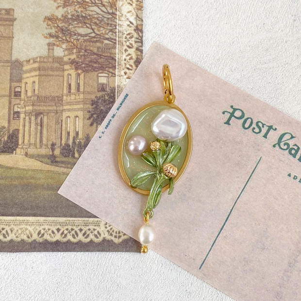 hand-painted baroque pearl floral Oil painting pendant