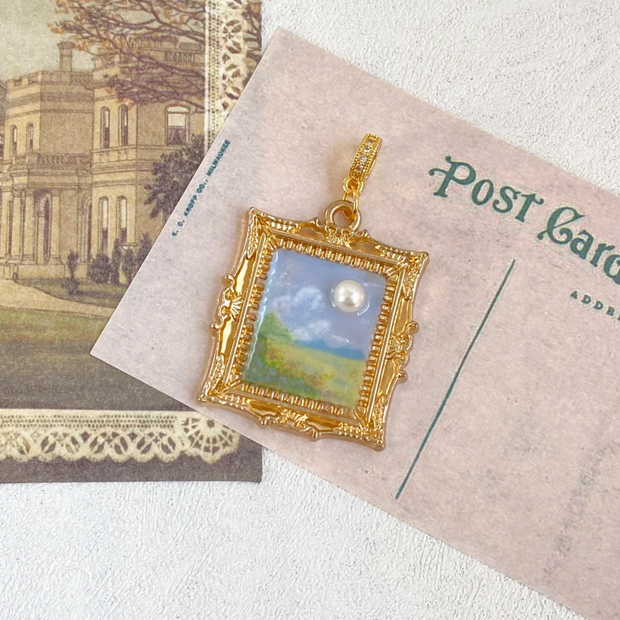 hand-painted baroque pearl floral Oil painting pendant