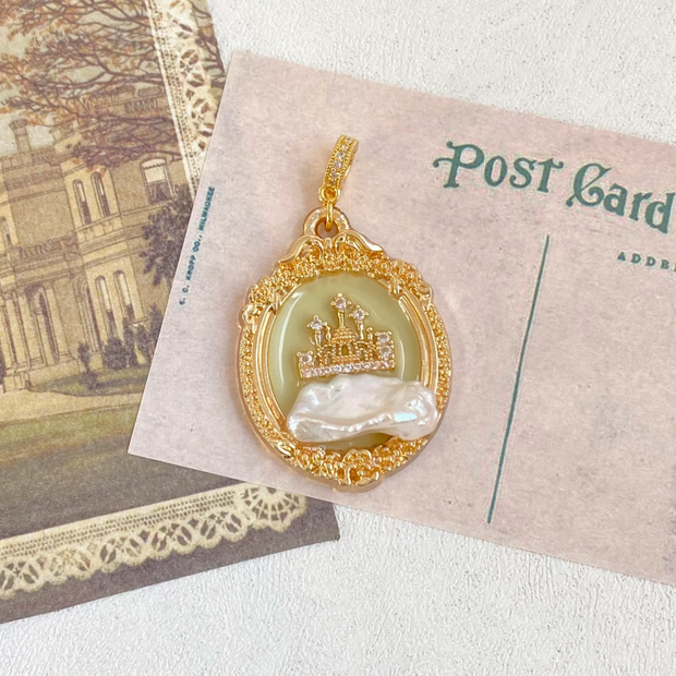 hand-painted baroque pearl floral Oil painting pendant