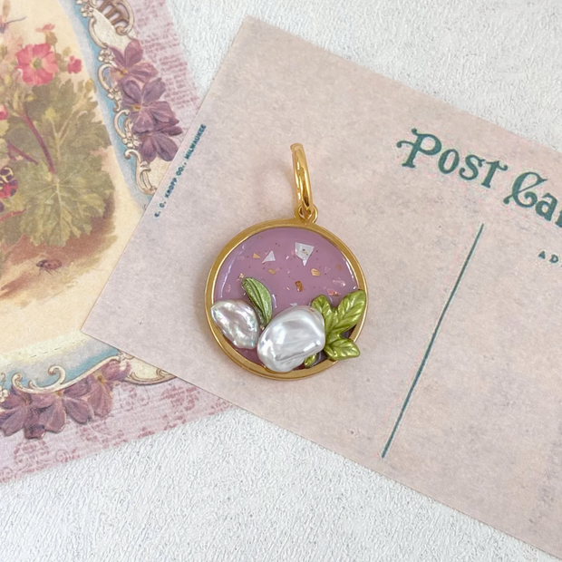 hand-painted baroque pearl floral Oil painting pendant