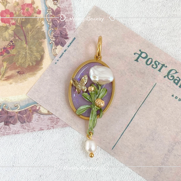 hand-painted baroque pearl floral Oil painting pendant