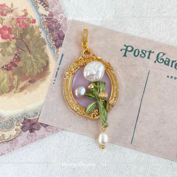 hand-painted baroque pearl floral Oil painting pendant