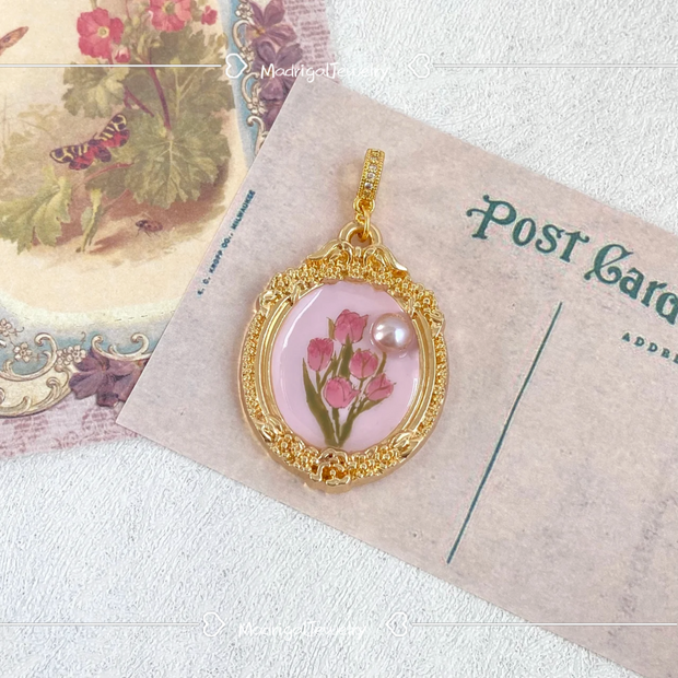 hand-painted baroque pearl floral Oil painting pendant