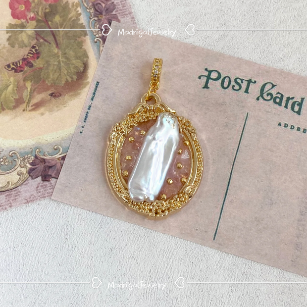 hand-painted baroque pearl floral Oil painting pendant